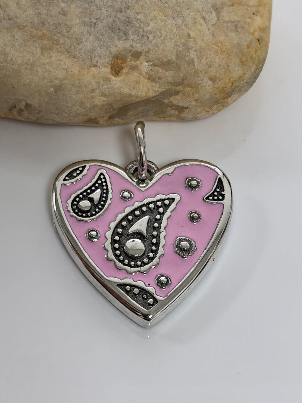 James Avery Enamel Western Bandana Heart Charm (Pink), S925 Silver Jewelry